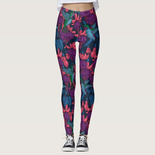 Vogeltuin in het paars en blauw leggings (Voorkant)