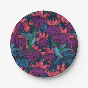 Vogeltuin in het paars en blauw papieren bordje