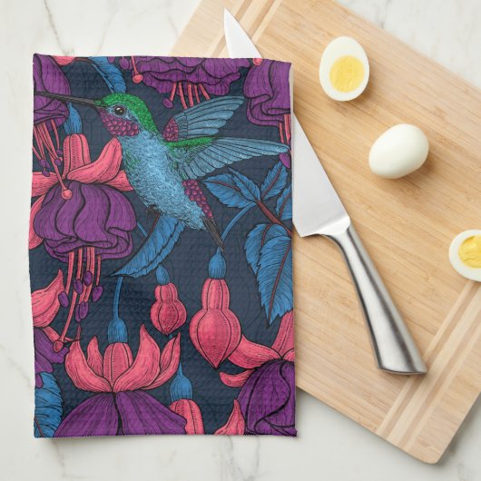 Vogeltuin in het paars en blauw theedoek (Quarter Fold)