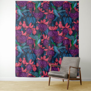 Vogeltuin in het paars en blauw wandkleed