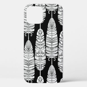 Vogelveren die een naadloos patroon in zwart-wit v iPhone 12 hoesje