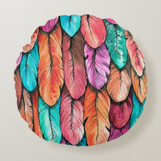 Vogelveren naadloos patroon. Handtekenwater Rond Kussen