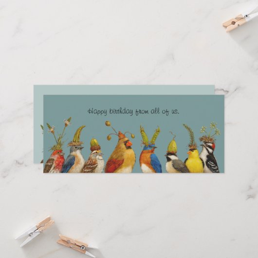 vogelverjaardagsgroet van de groepskaart kaart (Voorkant / Achterkant in situ)