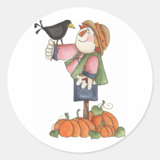 vogelverschrikker en kraai ronde sticker
