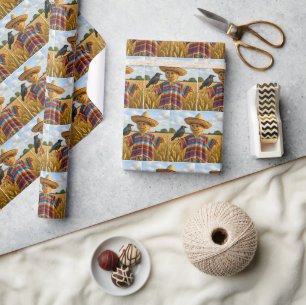 Vogelverschrikker met een sombrero en poncho cadeaupapier