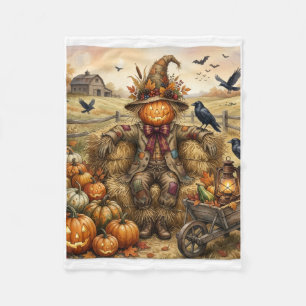 Vogelverschrikker Met Pompoenen En Kraaien Herfst Fleece Deken