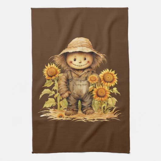 vogelverschrikker met zonnebloem theedoek (Verticaal)