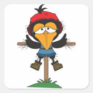 vogelverschrikker op post vierkante sticker
