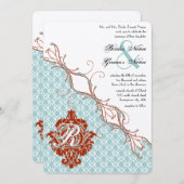 vogelverschrikkingen Roodduif Damask Wedding Kaart (Voorkant / Achterkant)