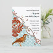 vogelverschrikkingen Roodduif Damask Wedding Kaart (Staand voorkant)