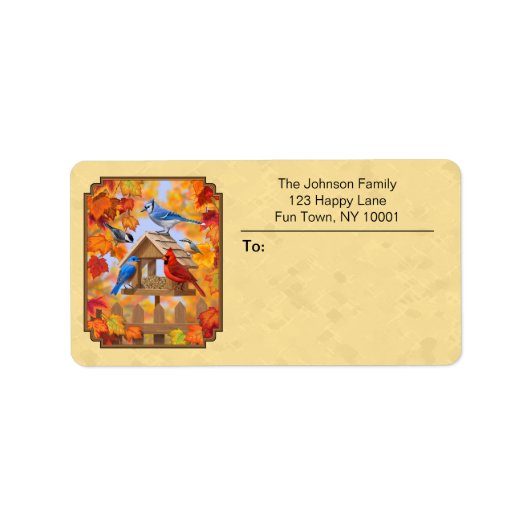 Vogelvoeder verzamelen herfst geel etiket (Voorkant)