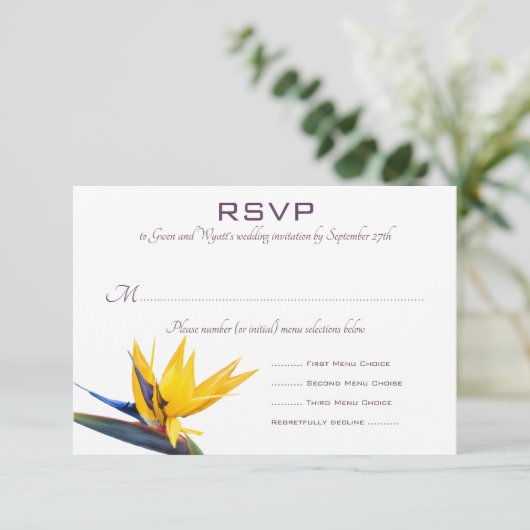 Vogelvogel van het paradijs White Wedding Menu Rep (Staand voorkant)