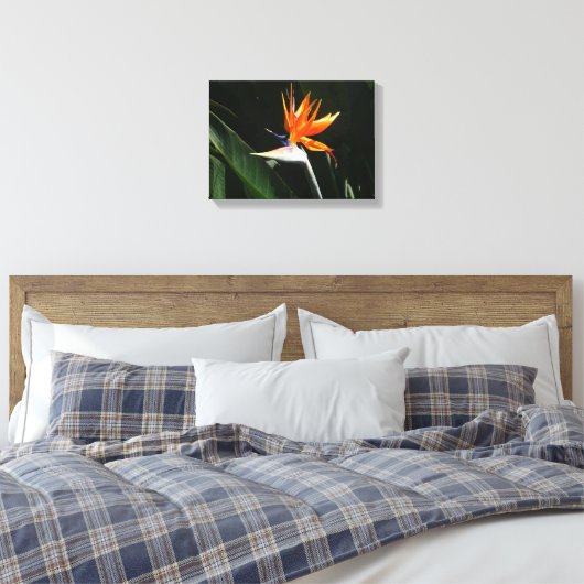 Vogelvogel van het Paradise Oranje Tropische Bloem Canvas Afdruk (Insitu (Slaapkamer))