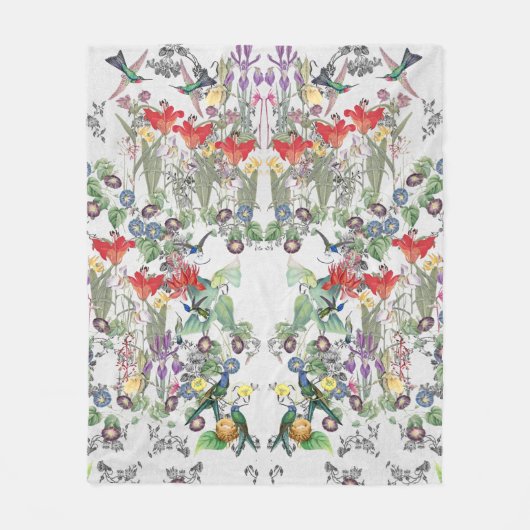 Vogelvogels Bloem Vloertuinbouillon Fleece Deken (Voorkant)