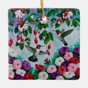 Vogelvogels in de bloemenhok van Fuchsia Keramisch Ornament