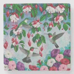Vogelvogels in de bloemenhok van Fuchsia Stenen Onderzetter