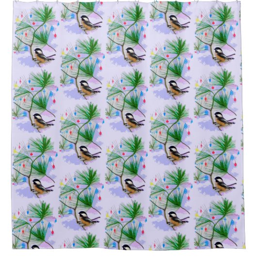 Vogelvogels in het Trees Pattern Shower Curtain Douchegordijn (Voorkant)