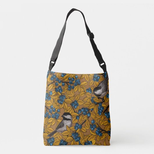 Vogelvogels op blauwbes-takken crossbody tas (Achterkant)