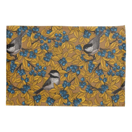 Vogelvogels op blauwbes-takken kussensloop (Achterkant)