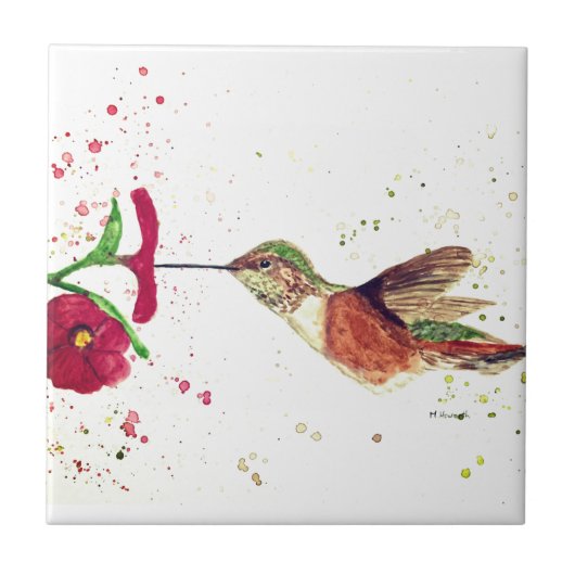 Vogelvogels rode bloemen natuur waterverven vogels tegeltje (Voorkant)