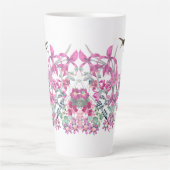 Vogelvogels Roze tuinbloemen latte Mok (Voorkant)