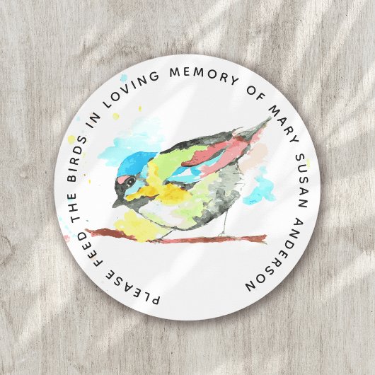 Vogelzaad in liefdevolle herinnering begrafenis ronde sticker