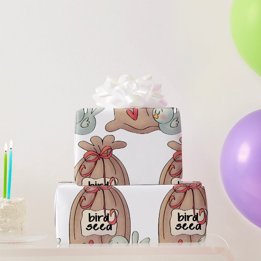 Vogelzaadzak met boog en hart cadeaupapier