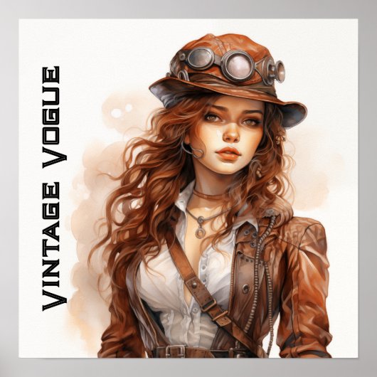 Vogue Steampunk Jonge Vrouw Retro Poster (Voorkant)