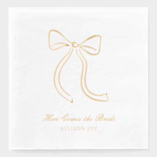 Voici la mariée Custom Bow Gold Foil serviettes (Recto)
