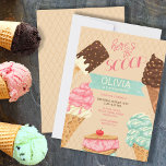 Voici l'anniversaire de la crème glacée Scoop Girl<br><div class="desc">Admission à la crème glacée mignonne et girly. Le design comprend des cônes de crème glacée, un sandwich à la crème glacée et une crème glacée au chocolat uniquement sur un arrière - plan gaufre. Il est écrit avec "voici le scoop" et le nom et l'âge de votre petit sont...</div>