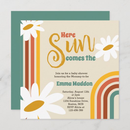Voici le soleil Retro Baby shower Invitation (Devant / Derrière)