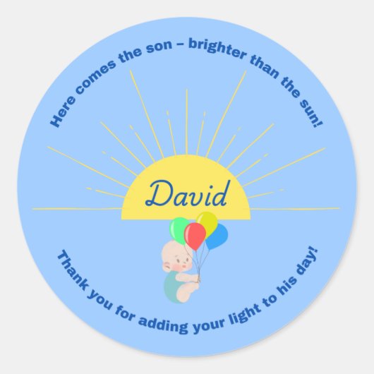 Voici le Sticker Baby shower Fils pour garçon (Devant)
