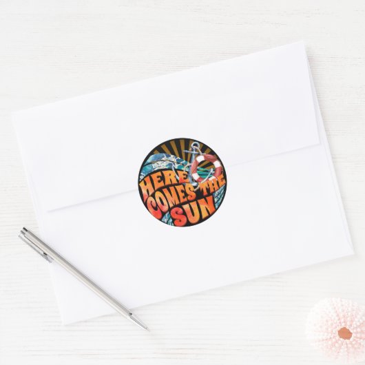 Voici Le Sticker Rond Classique Soleil (Enveloppe)