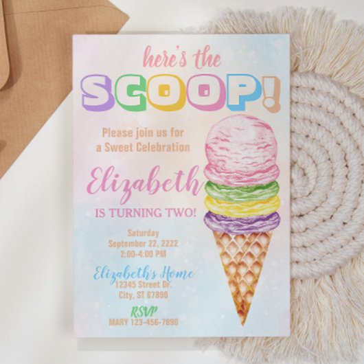 Voici The Scoop Ice Cream Birthday Invitation