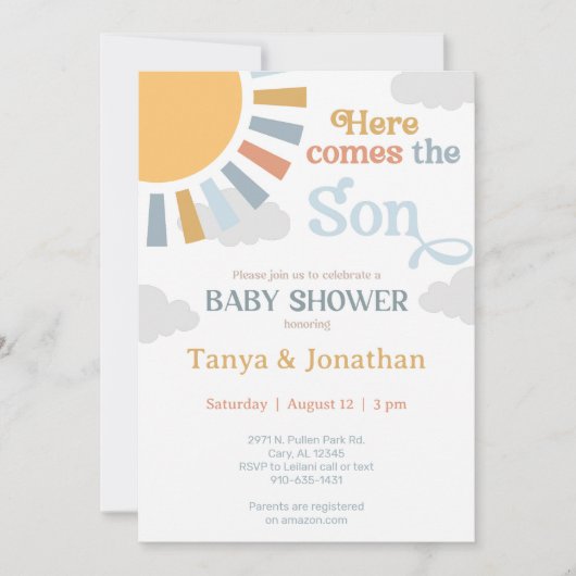 Voici venir le Fils garçon bébé douche invitation (Devant)