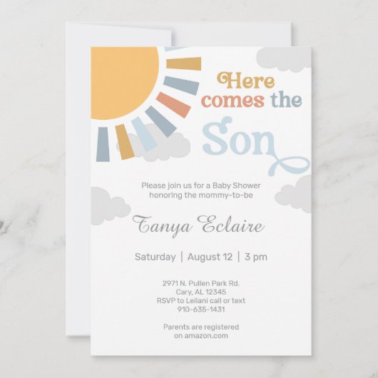 Voici venir le Fils garçon bébé douche invitation (Devant)