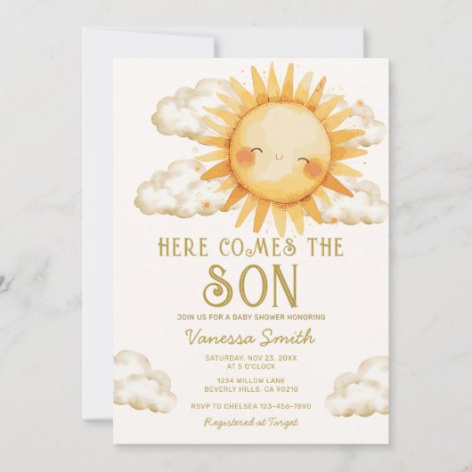 Voici venir le fils Invitation à la baby shower (Devant)