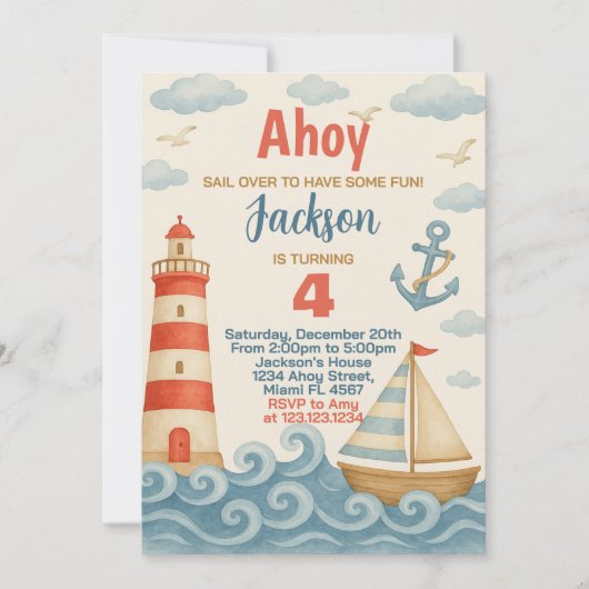 Voile Away Nautique Anniversaire Invitation (Devant)