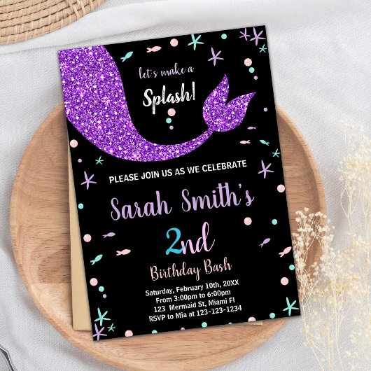 Voile de sirène rose noire Invitations d'anniversa