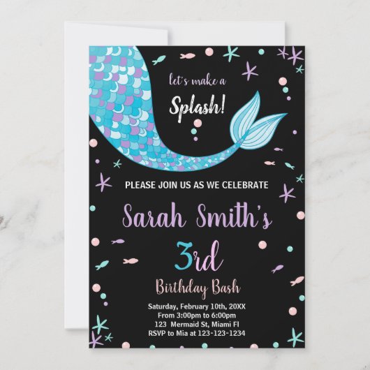 Voile de sirène verte noire Invitations d'annivers (Devant)