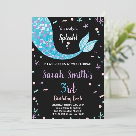 Voile de sirène verte noire Invitations d'annivers (Debout devant)