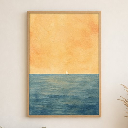 Voile Solitaire à l'Horizon Affiche Aquarelle
