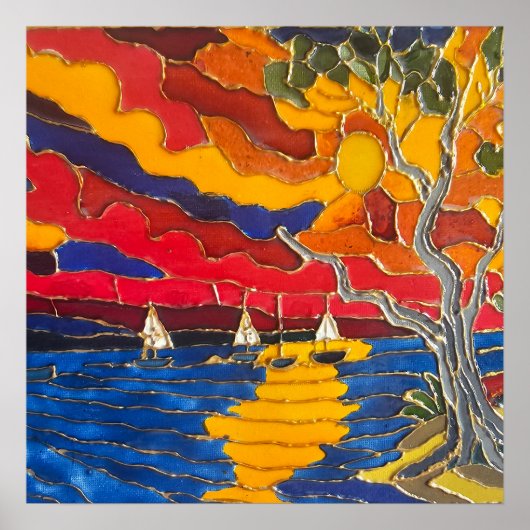 Voiles au coucher du soleil – Impression d'art côt (Devant)