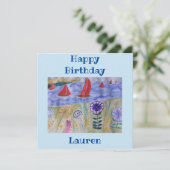Voiles rouges & Fleurs Carte d'anniversaire plate (Debout devant)