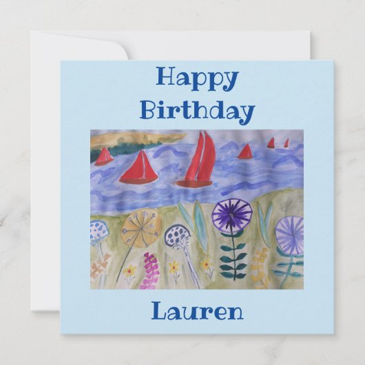 Voiles rouges & Fleurs Carte d'anniversaire plate (Devant)
