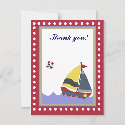 Voilier Bateau Red border Merci note plat (Devant)