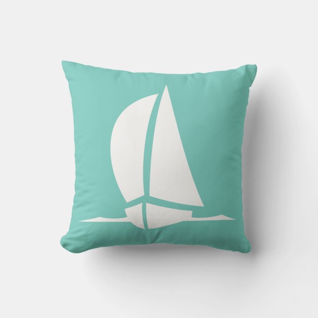 voilier blanc sur coussin bleu turquoise (Recto)
