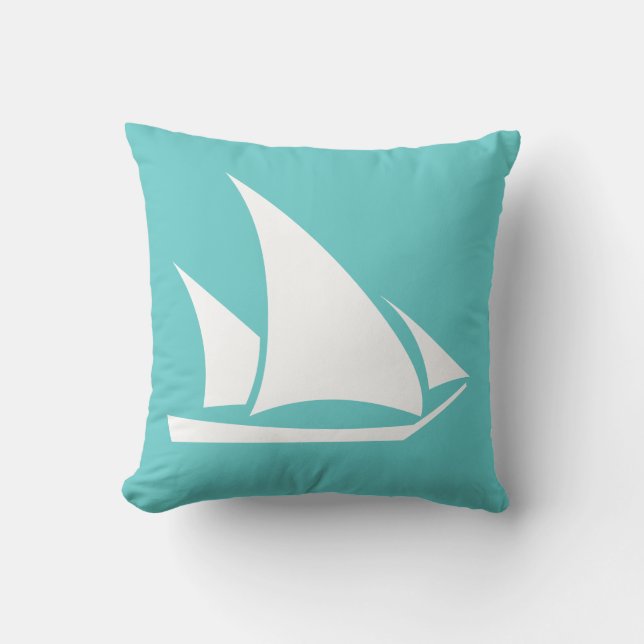 voilier blanc sur oreiller bleu sarcelle (Recto)