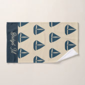 voilier bleu marine & Monogram Beige Maison côtièr (Serviette à main)