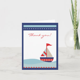 Voilier Bleu Merci note carte pliée